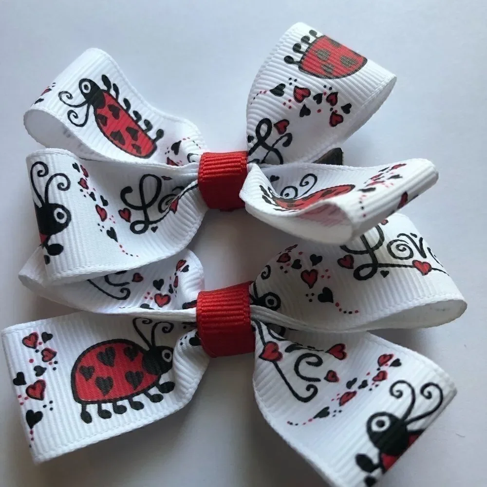 Bow pair hair bows accessories Love bug ladybug